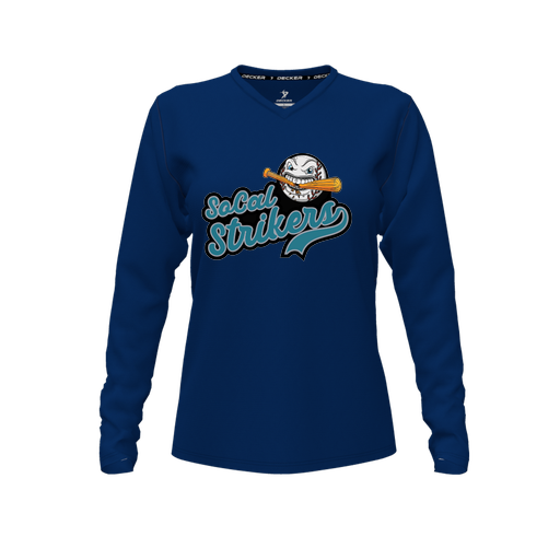 [CUS-DFW-TEES-CMF-VNK-LSL-NVY-FYXS-LOGO1] Decker Comfort T-Shirt (Female Youth XS, Navy, V Neck, Logo 1, Long Sleeve)