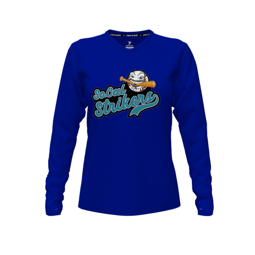 [CUS-DFW-TEES-CMF-VNK-LSL-RYL-FYXS-LOGO1] Decker Comfort T-Shirt (Female Youth XS, Royal, V Neck, Logo 1, Long Sleeve)