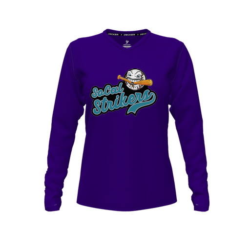 [CUS-DFW-TEES-CMF-VNK-LSL-PUR-FYXS-LOGO1] Decker Comfort T-Shirt (Female Youth XS, Purple, V Neck, Logo 1, Long Sleeve)